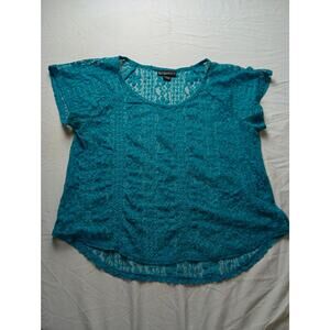 Vintage Self Esteem Y2K Sheer‎ Floral Blue Top Lace Women Size Large